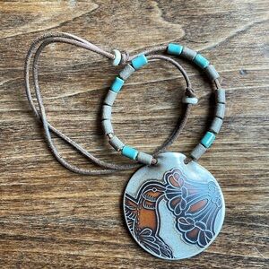 Hummingbird Necklace. Clay, leather and beads.